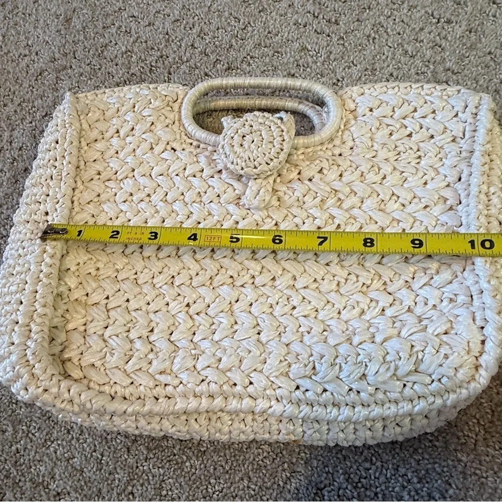 Vintage 1960’s Cream Raffia Handbag Top Handle Purse Japan Retro Summer Woven